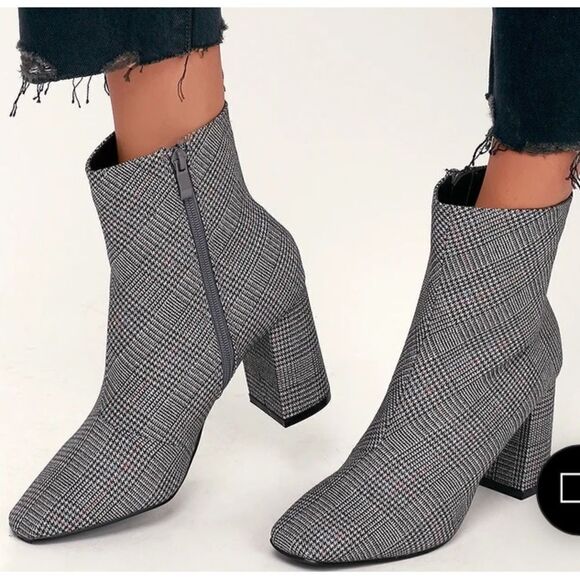 Lulus My Generation Grey Plaid High Heel Ankle Booties Size 7 - Picture 1 of 16